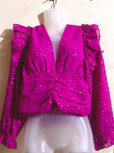 Magenta Sheer Long Sleeve Top
