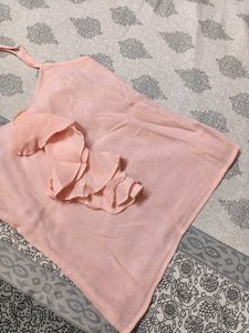 Zink London Women Peach Ruffle Strappy Casual Top