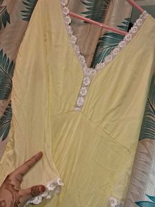 Mul Cotton Fabric Lace Work Anarkali Gown