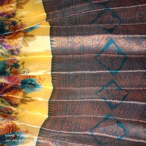 Floral Print  with pattu and stone work