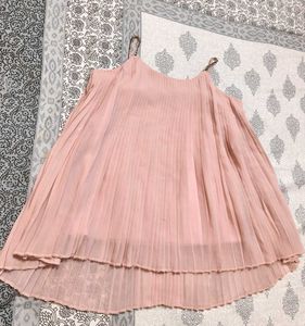 Women Pink Flared Double Layered Sleeveless Top