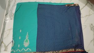 Elegant Teal &amp; Navy Saree