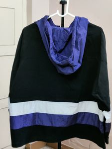 Imported black and purple color block anorak hooded sweatshirt