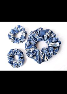 Handmade Blue Patterned Scrunchies (Set of 3)
