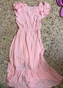 Pink Ruffle Trim Maxi Dress