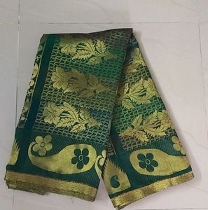 Never Worn Festive Wear Green Saree With Gold