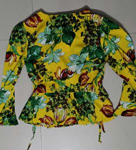 Floral Print Wrap Top with Tie-Up