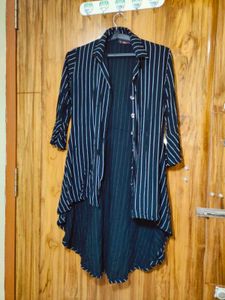 Striped High-Low Top/ Shrug