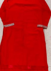Unused Red Embroidered Kurta