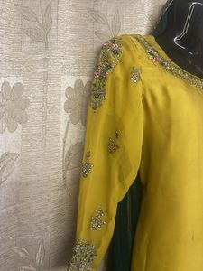 Yellow &amp; Green Embroidered Salwar Kameez