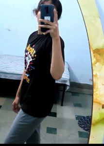 grey denim jeans black t shirt Girl Boy Clothes