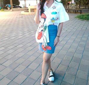 Combo Shirts And Denim Skirt