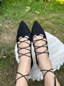 Black Lace-Up Flats