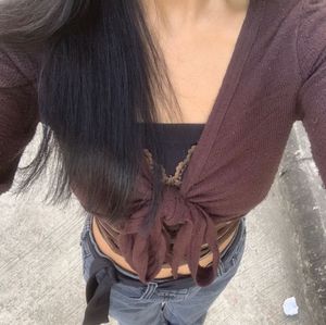 Brown Knot Tie-Front Cardigan