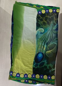 Floral Trim Green &amp; Blue Saree