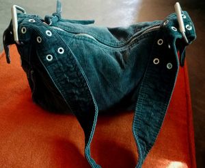 Dark Grey Jeans Velvet Shoulder Bag - Y2K Style