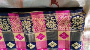 Magenta &amp; Navy Blue Silk Saree With Blouse