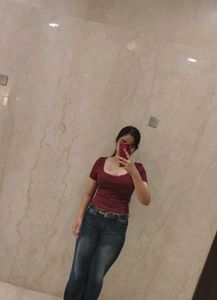 Y2K Burgundy Ribbed Lace Trim Slim Top