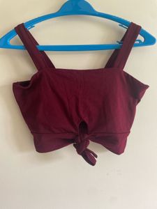 Burgundy Tie-Front Crop Top