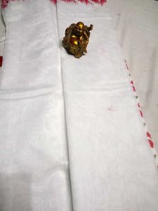 Red &amp; White Cotton Jamdani Saree