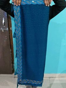 Beautiful Teal Blue Chiffon Georgette Saree with S