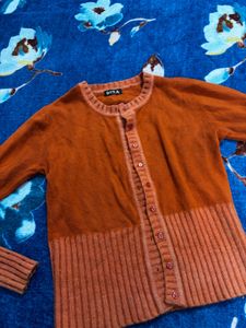 Orange Button-Down Cardigan