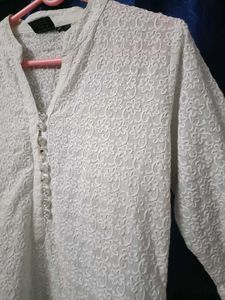 White Chikan Work Long Kurta👌