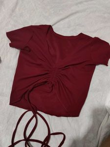 Combo- Burgundy &amp; Pink Ribbed Tee Set
