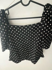 H&amp;M Polka Dot Deep Neck Beautiful Black Top