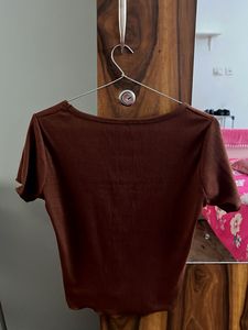 Cute Brown Tie-Front Top