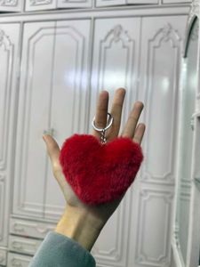 Red Heart Faux Fur Keychain