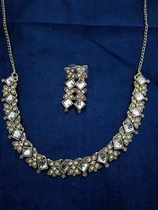 Brass Gold Plated Necklace With Earrings
