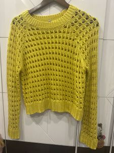 Yellow Crochet Knit Sweater