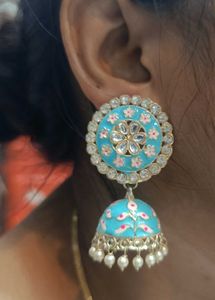 Blue Enamel Jhumka Earrings