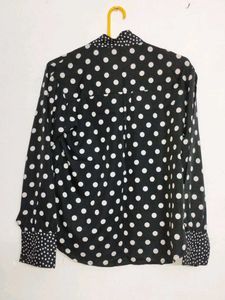Black White Dotted Designer Shirt For Women&#39;s