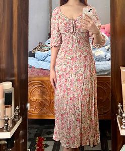H&amp;M Floral Puff Sleeve Midi Dress