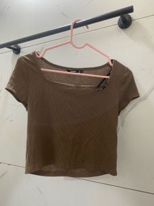 Brown Square Neck Top
