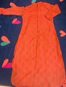 Orange Printed Kurta