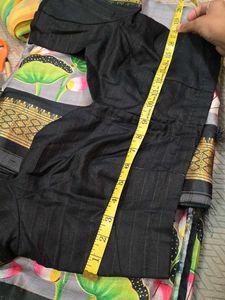 Art Silk Black Grey Handpainted Saree With Blouse