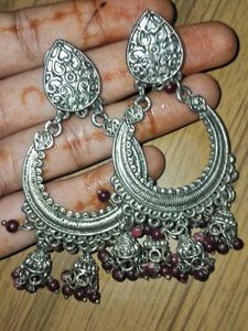 Boho Silver Jhumka Earrings