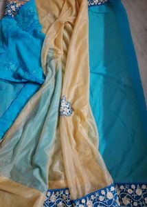 Embroidered Blue  Fancy Georgette Saree