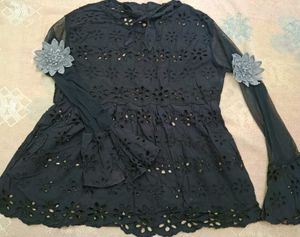 Black Floral Lace Tunic Top