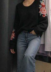 Y2k Floral Embroidered Black Sweater