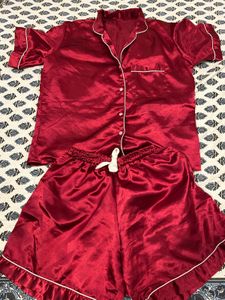Red Satin Pajama Set