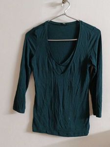 Green Deep V-Neck Top
