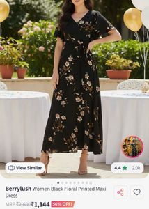 Floral Print Black Maxi Dress