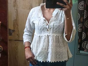 White Chikankari Top