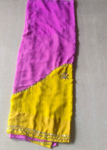 Stunning Yellow and Magenta Chiffon Saree