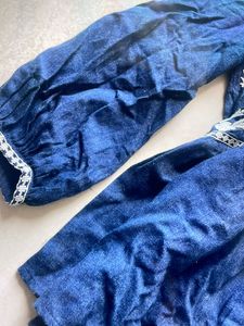 Blue deep neck bohemian top