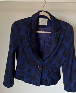 Royal Blue Paisley Print Fitted Blazer